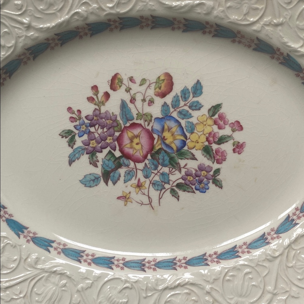 Vintage Wedgwood Patrician Oval Serving Morning Glory Large Platter 14” - Picture 6 of 10